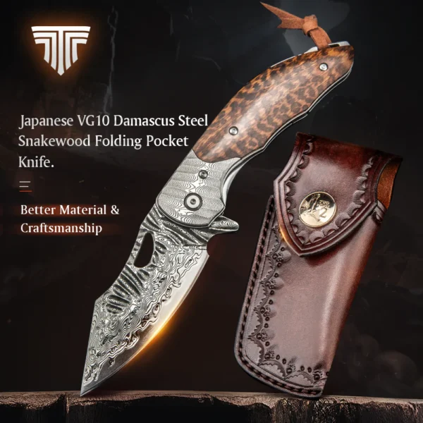 Preklopni Lovački Nož Damascus Snakewood