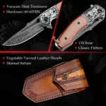 Lovački Nož Trivisa Handmade with Leather Sheath,2.9" 67 Layers Damascus Steel,Bone Handle