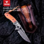 Lovački Nož Trivisa Handmade with Leather Sheath,2.9" 67 Layers Damascus Steel,Bone Handle